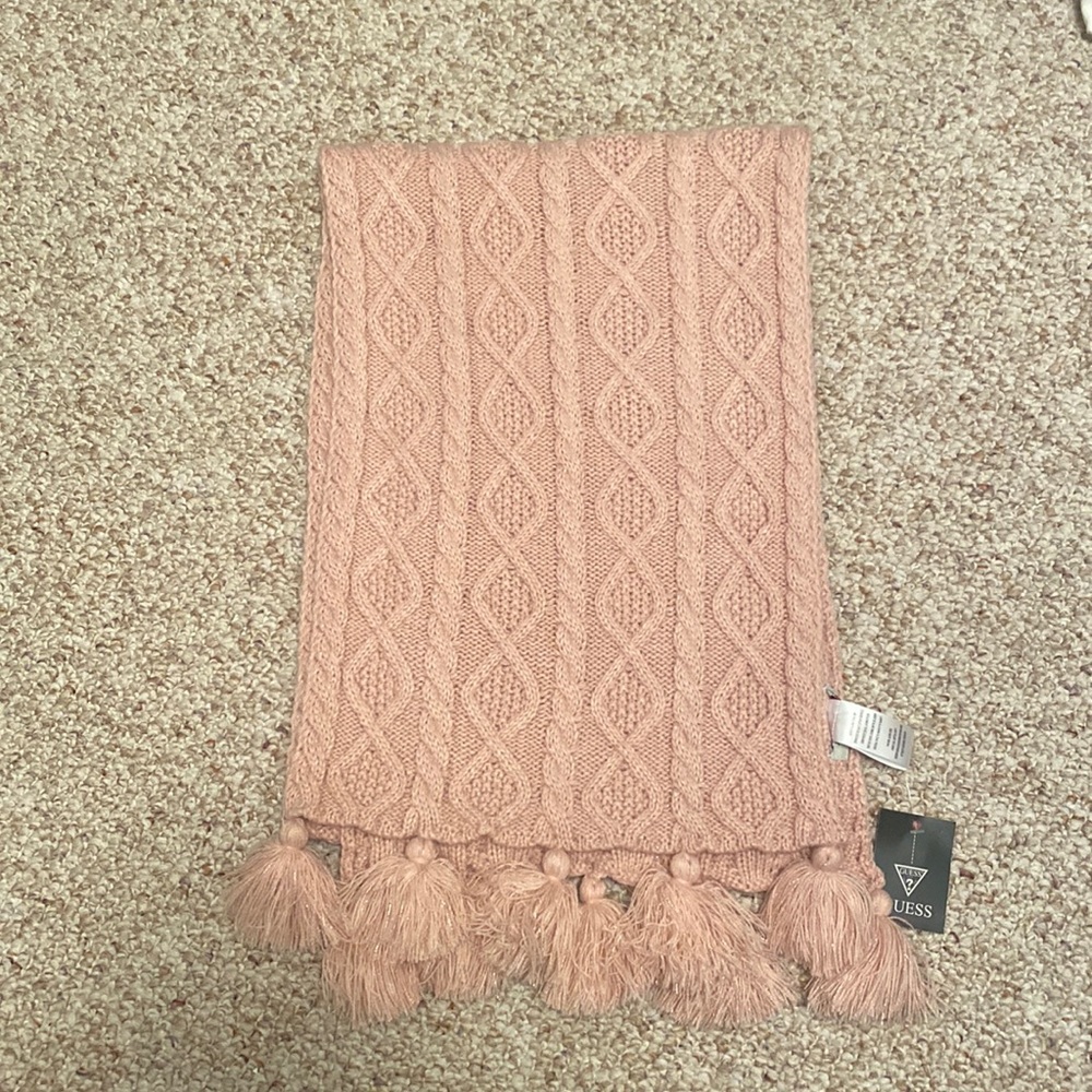 Guess Cable Knit Pom Pom Scarf